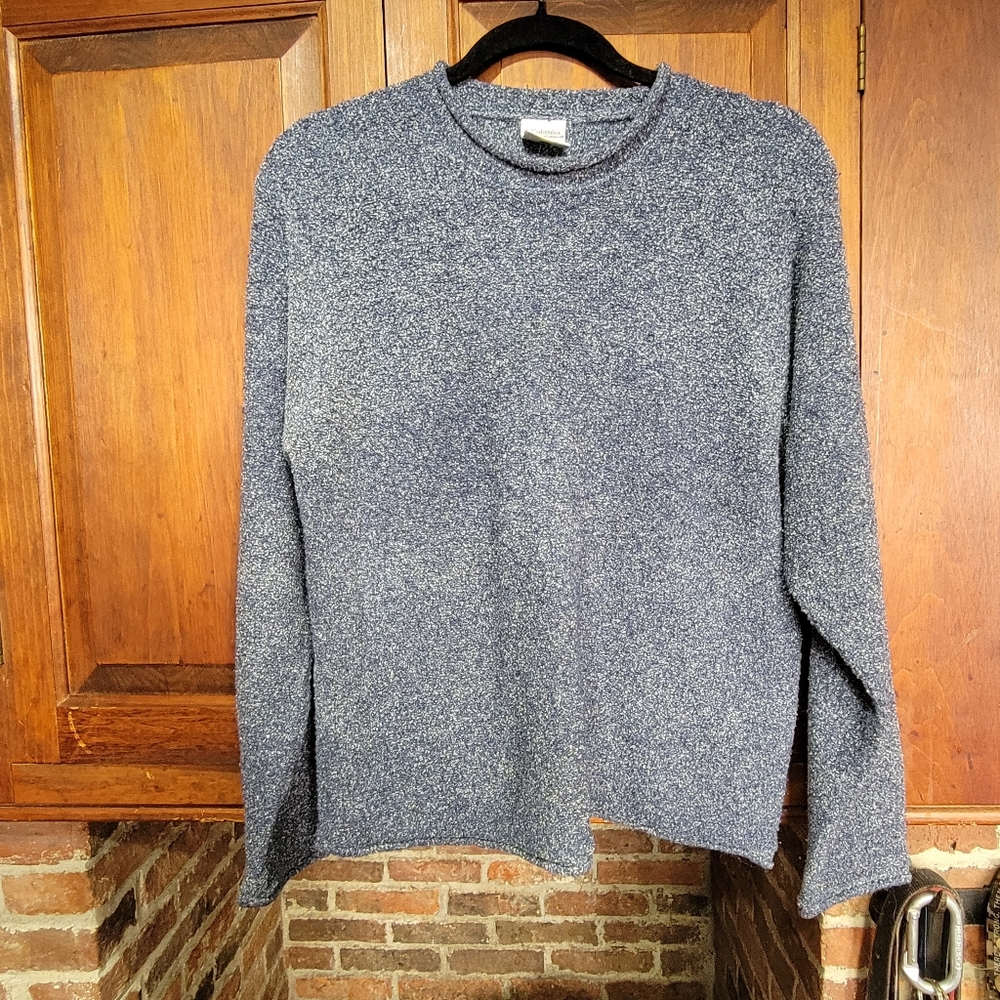 Columbia Sportswear Marled Blue Knit Rounded Edge Crewneck Long Sleeve Sweater